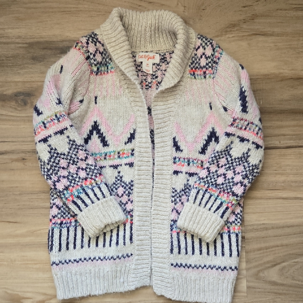 Cat & Jack Patterned Cardigan - Gray and Pink